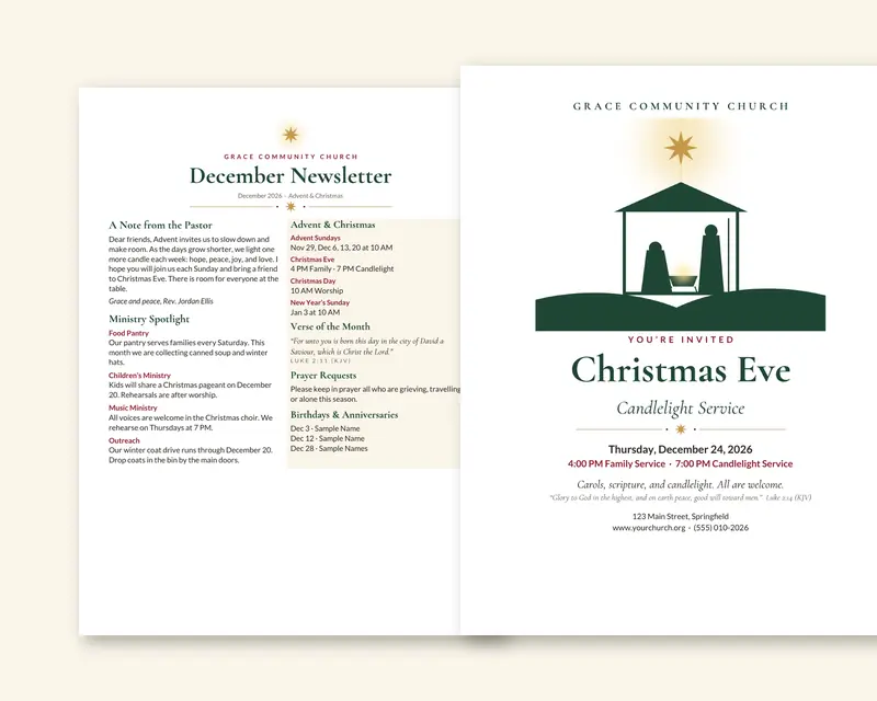 December newsletter & flyer church template sample