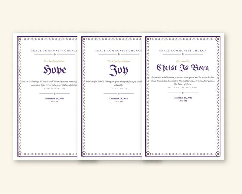 Advent Bulletin Pack (Traditional Liturgical) (Sample design, fictional church)