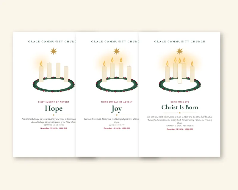 Advent Bulletin Pack (Classic Evergreen) (Sample design, fictional church)