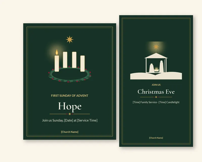 Church Social Media Pack: Advent &amp; Christmas (Classic Evergreen) (Sample design, fictional church)