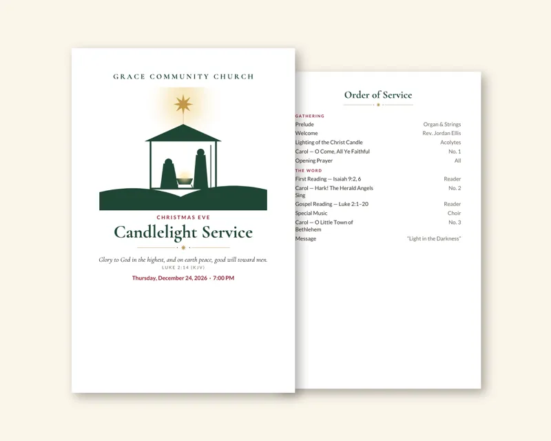 Christmas Eve Program (Classic Evergreen) (Sample design, fictional church)